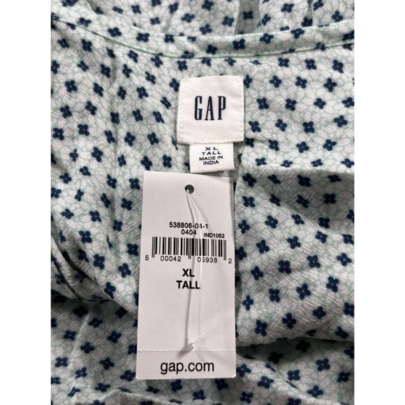 Gap Womens XL Tall Tunic Top Blue & White Printed Modal Kaftan Style - Picture 4 of 10